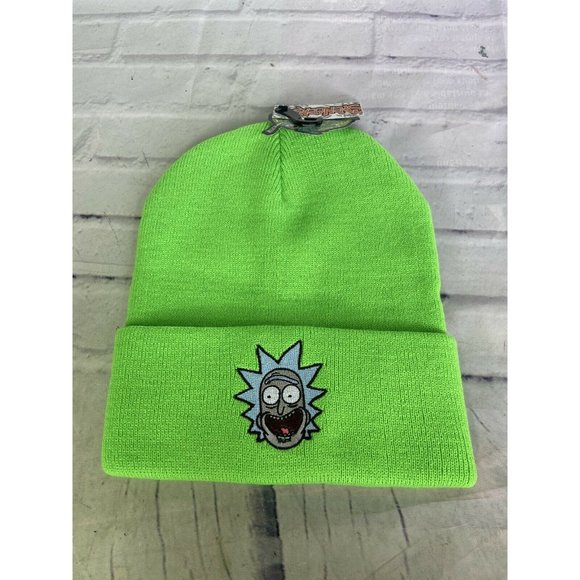 Rick and Morty Logo Licensed Knit Cuff Green Beanie Hat Cap Adult NEW - Picture 1 of 5